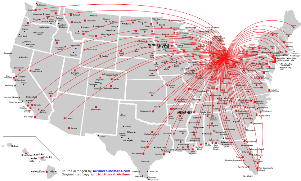 Northwest Airlines Hubs and Routes